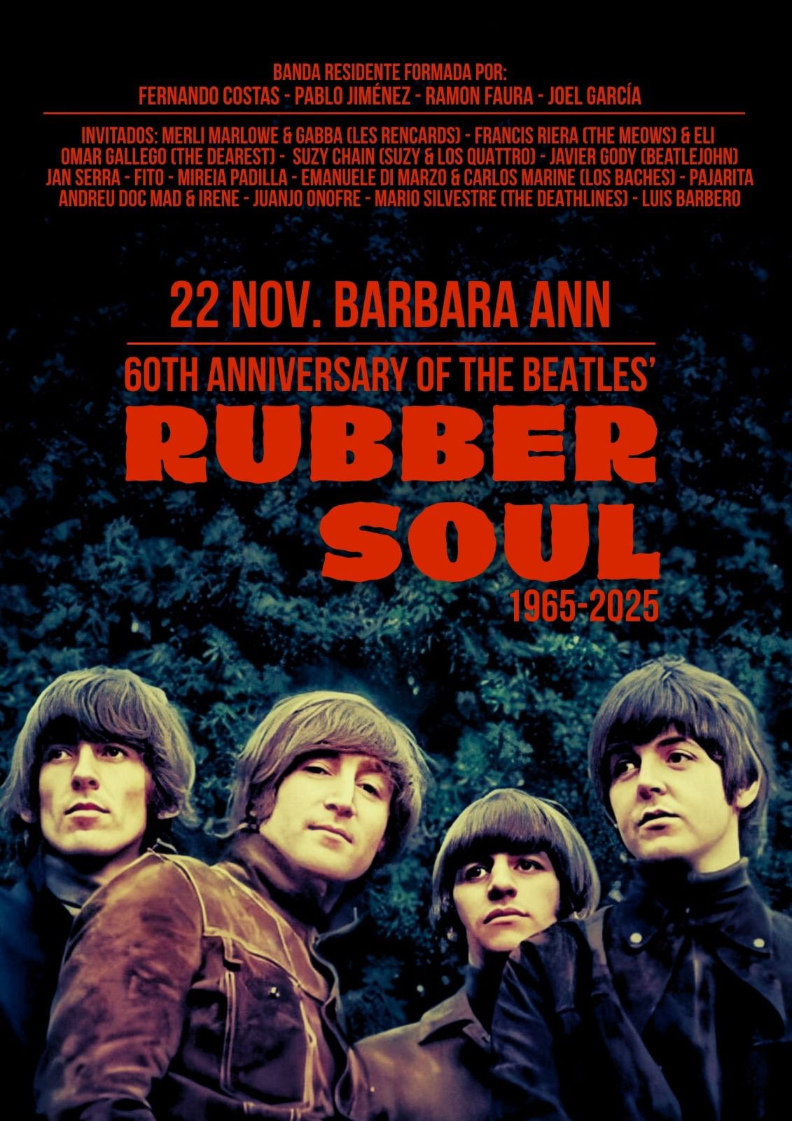 Cartell del concert del Barbara Ann per celebrar els 60 anys de 'Rubber soul'