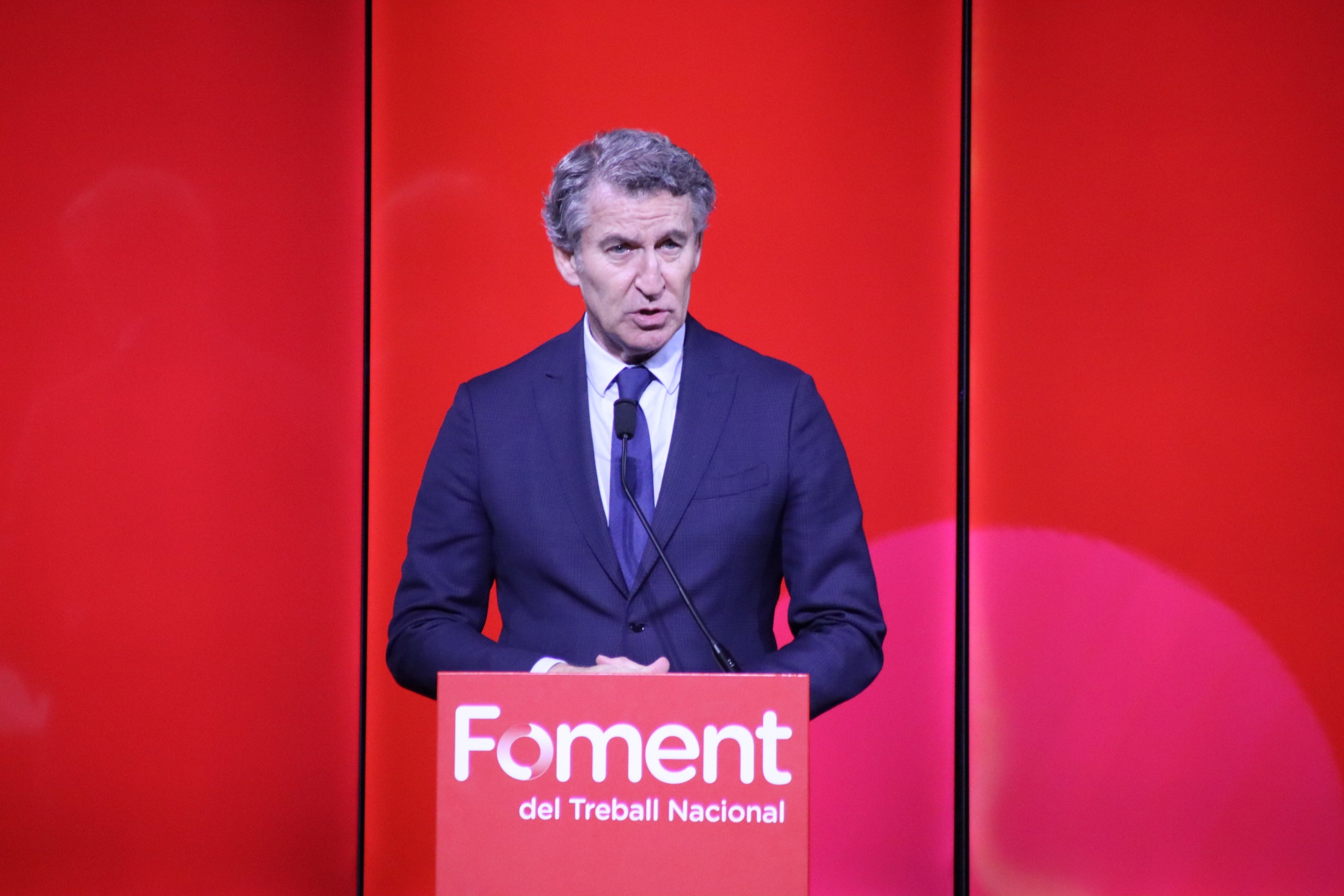 El presidente del PP, Alberto Núñez Feijóo, en una intervención en la sede de Foment del Treball / ACN