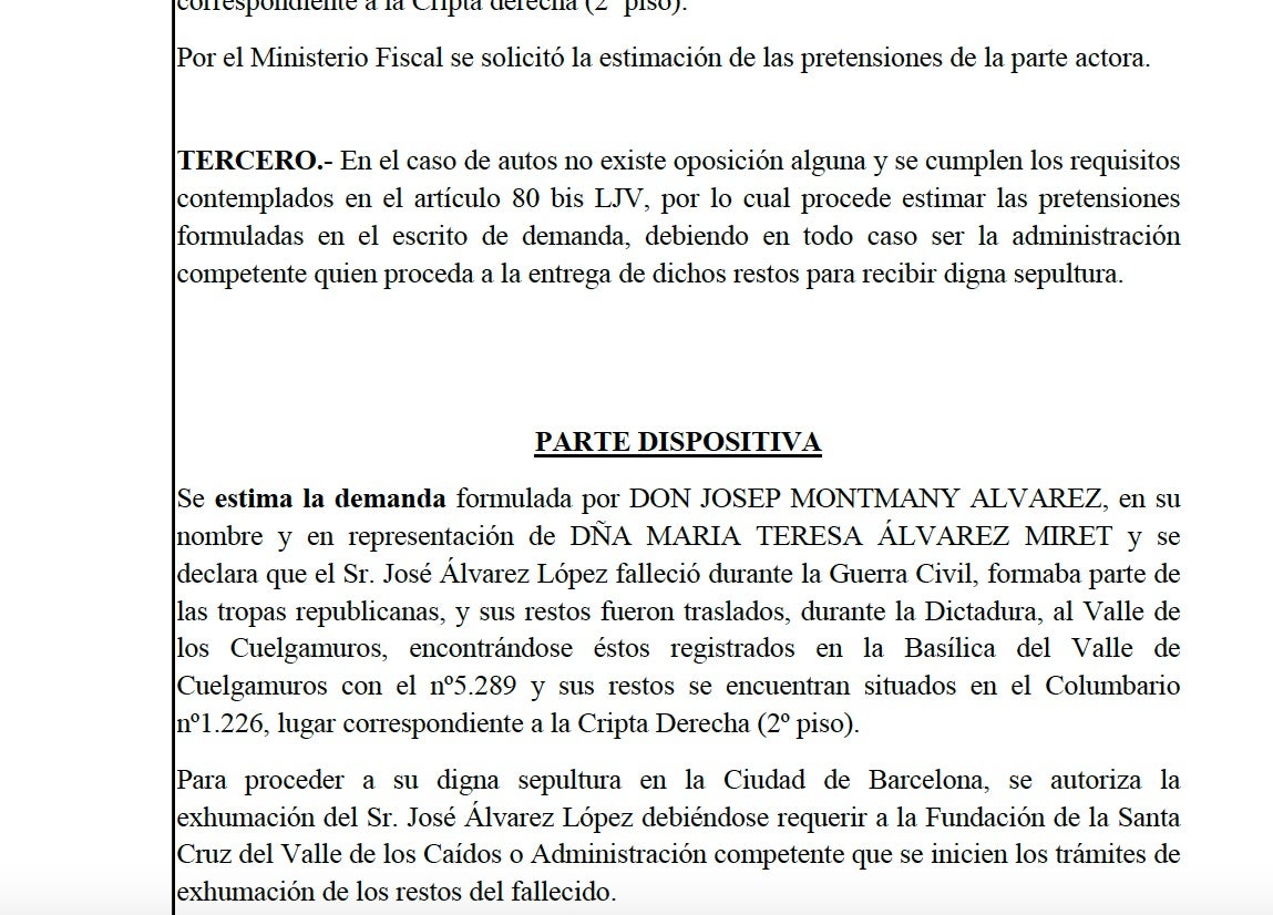 Parte dispositiva de la sentencia sobre la exhumación/QS