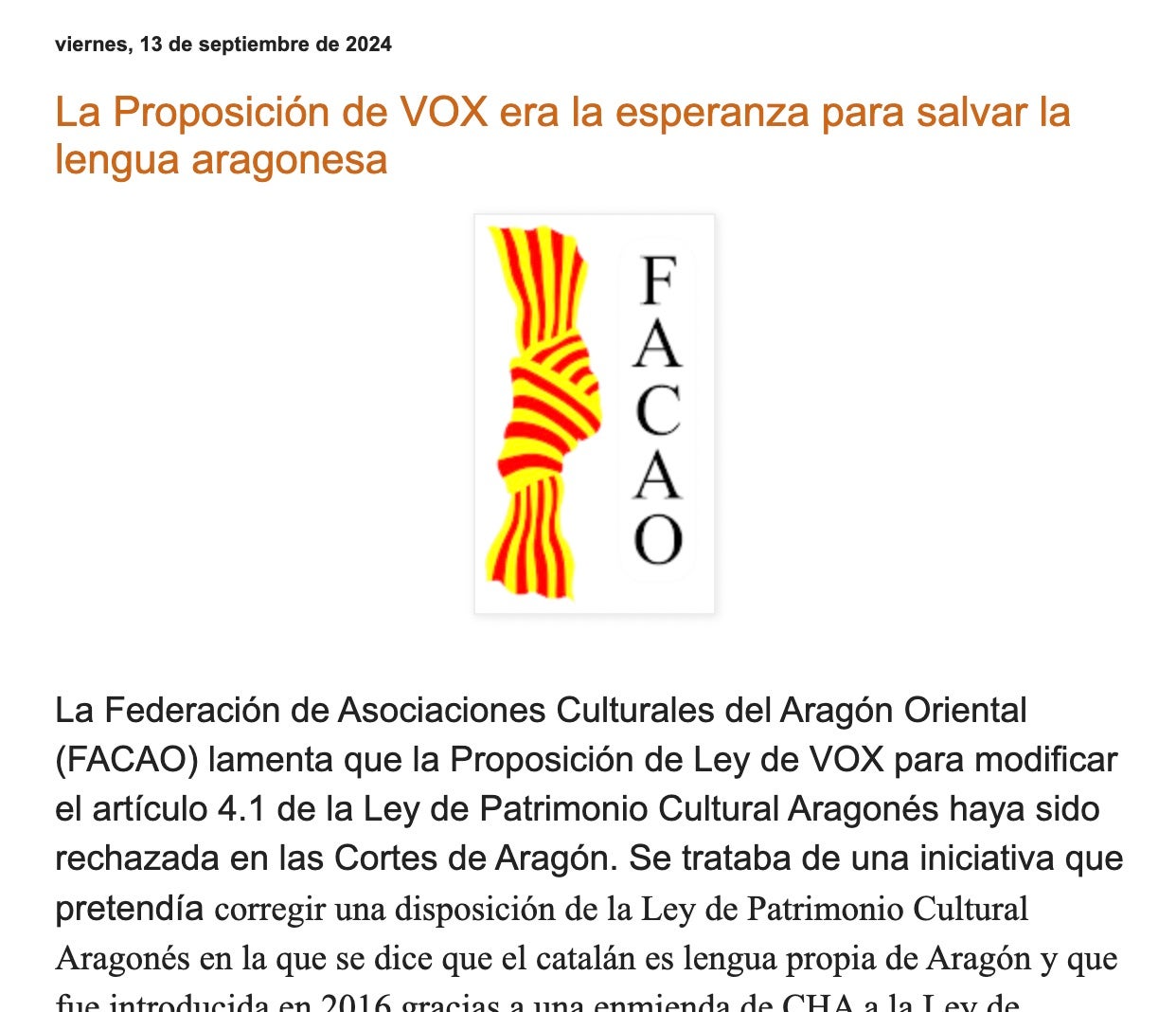 Una entrada al webblog de FACAO on lloen la feina de Vox