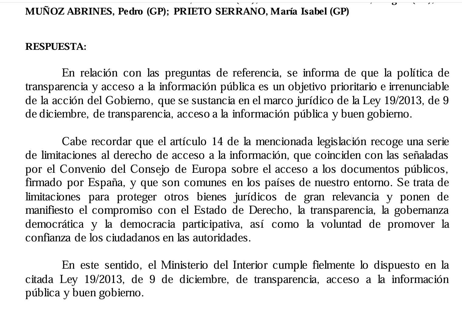 Resposta del ministeri de l'Interior on es neguen a respondre sobre les visites que va tenir Víctor de Aldama a la presó abans de declarar/QS
