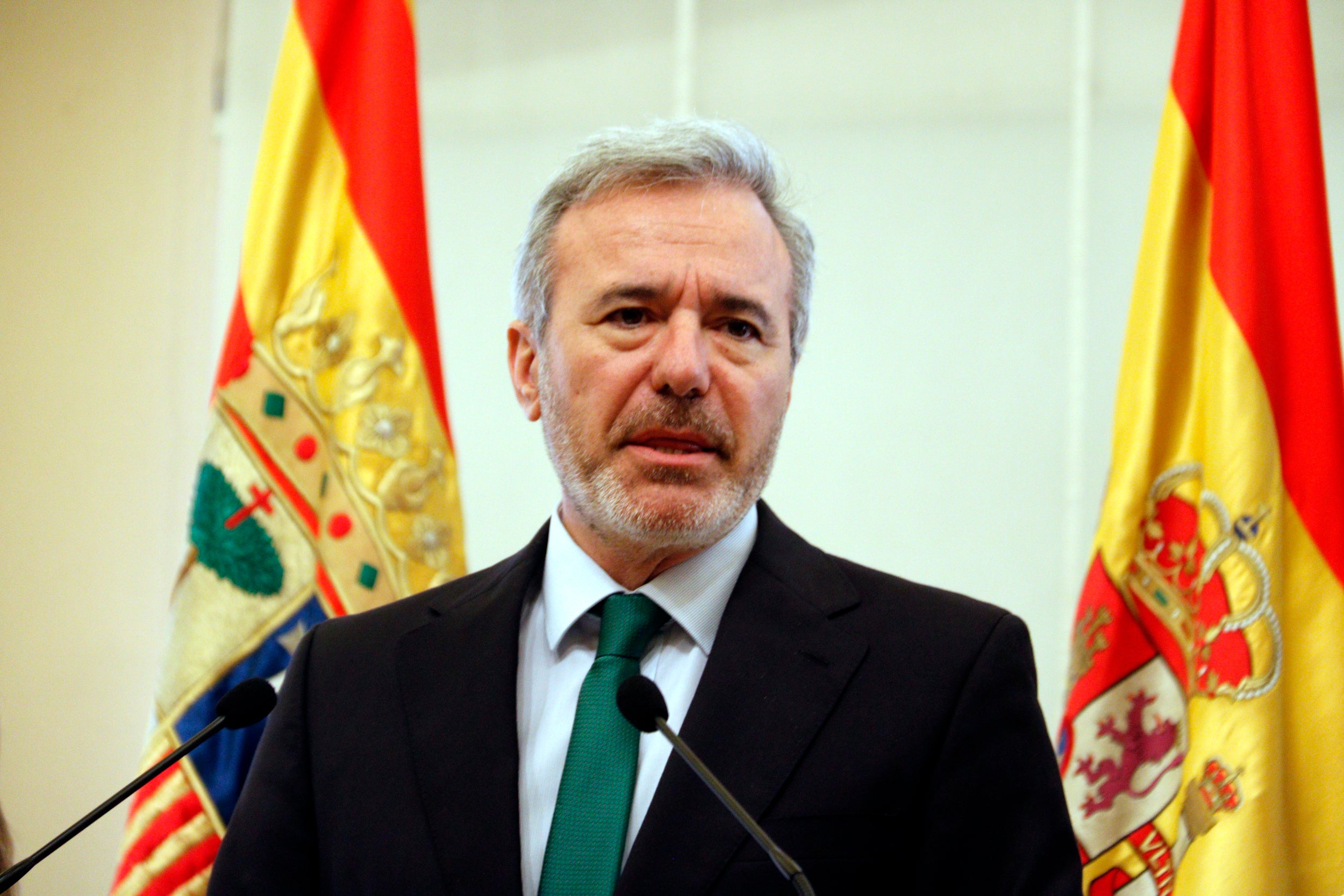 El president de l'Aragó, Jorge Azcón, durant la compareixença sobre la sentència pels murals de Sixena a Saragossa. | Roger Segura (ACN)