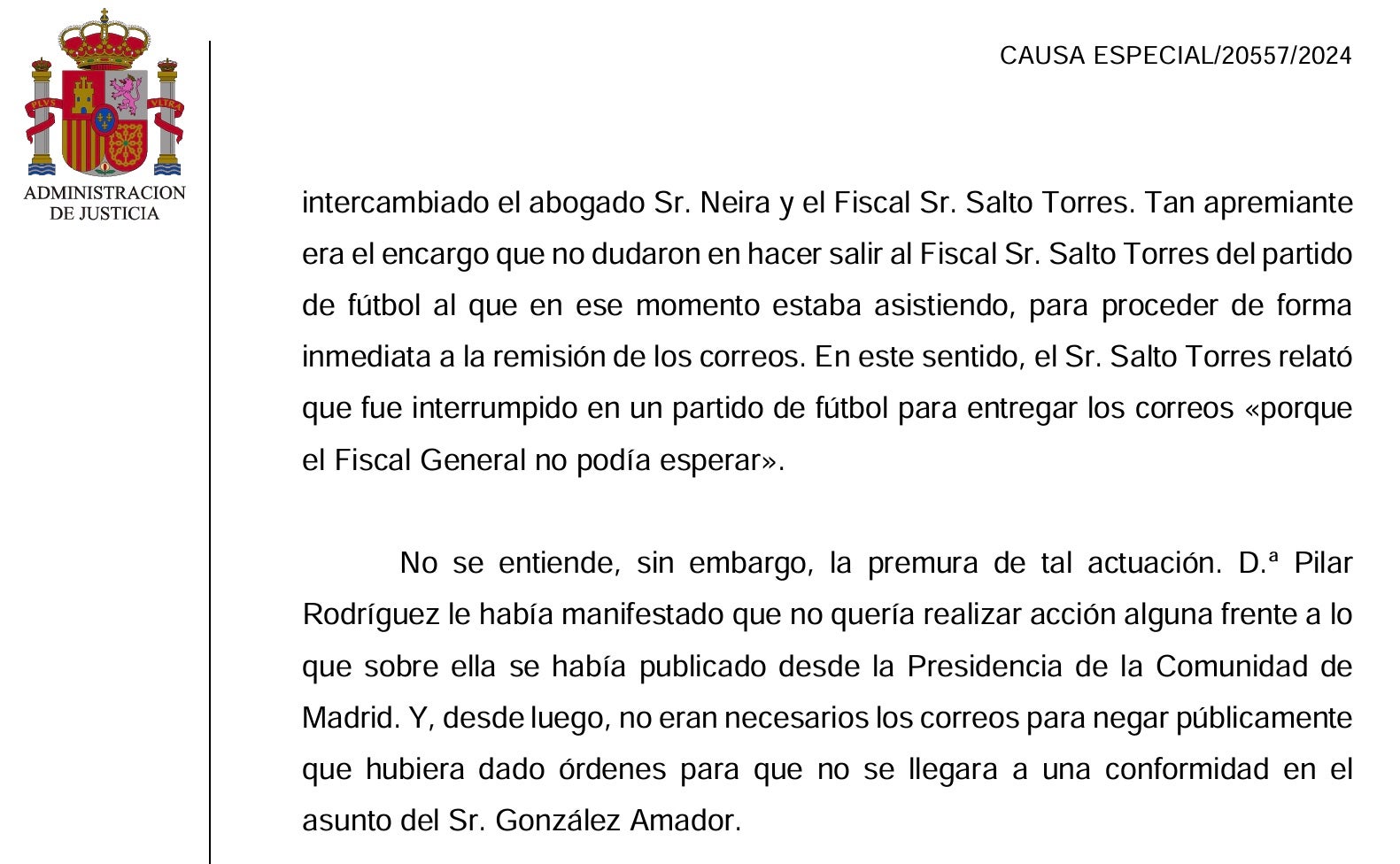 Part de la sentència on el protagonista és el partit de futbol de Champions/QS