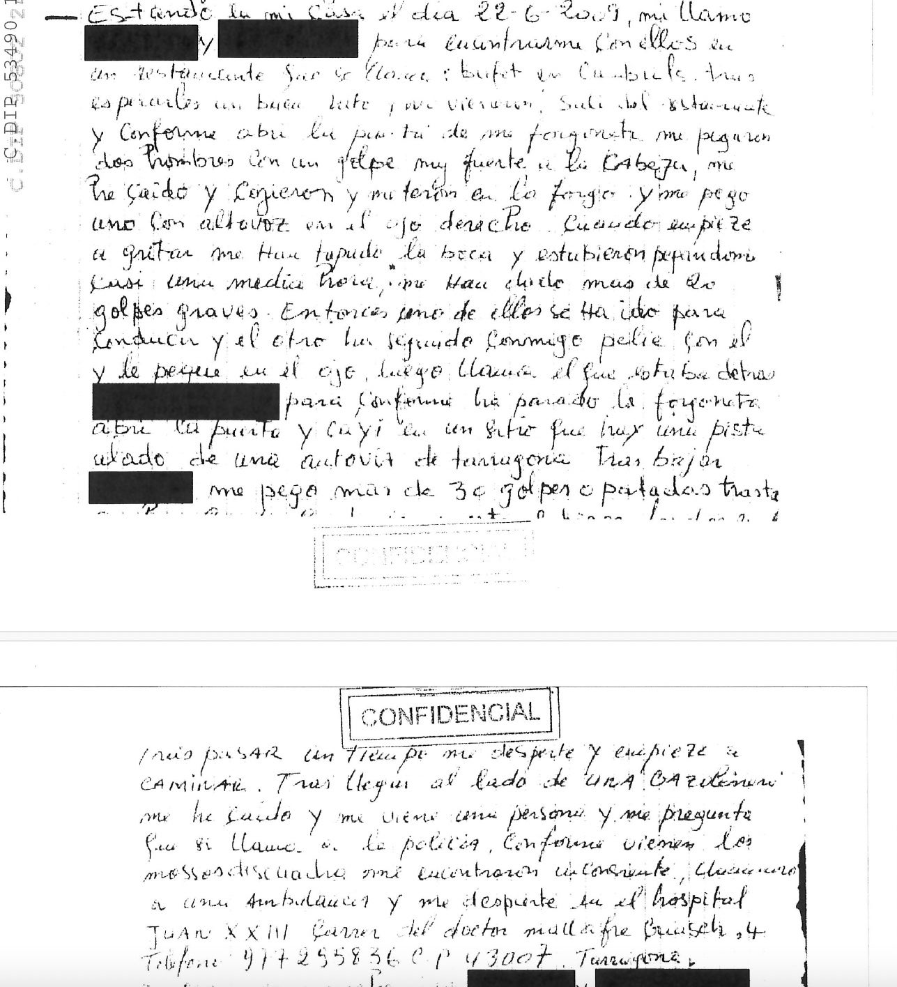 Part del document manuscrit on l'imam explica l''incident del segrest i la pallissa que va rebre/QS