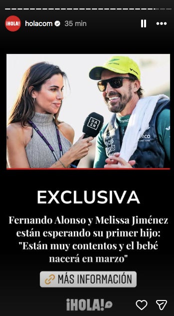 Melissa Jiménez i Fernando Alonso seran pares del primer fill en comú - Hola