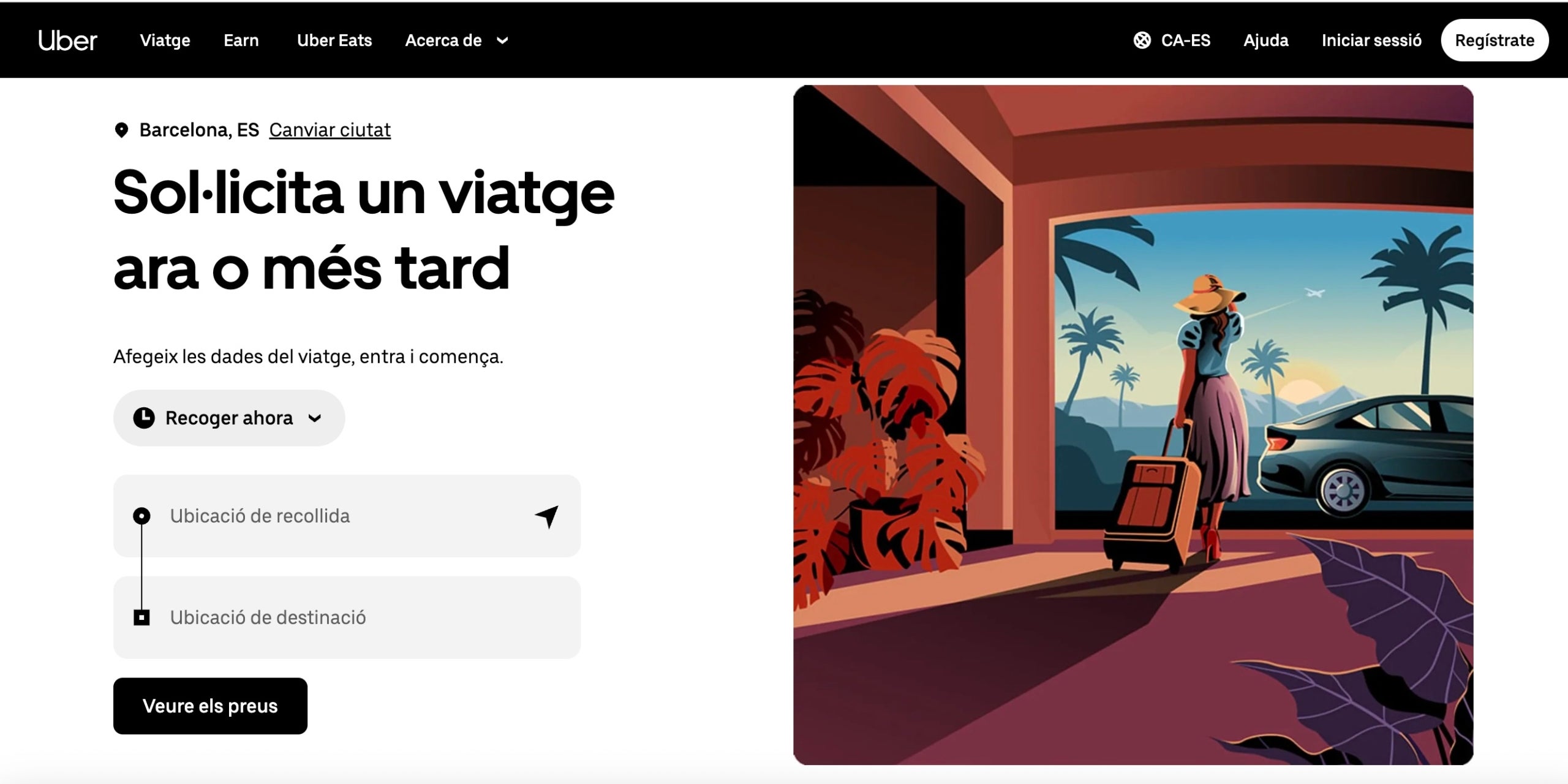 Captura de la web d'Uber, mig en català i mig en castellà