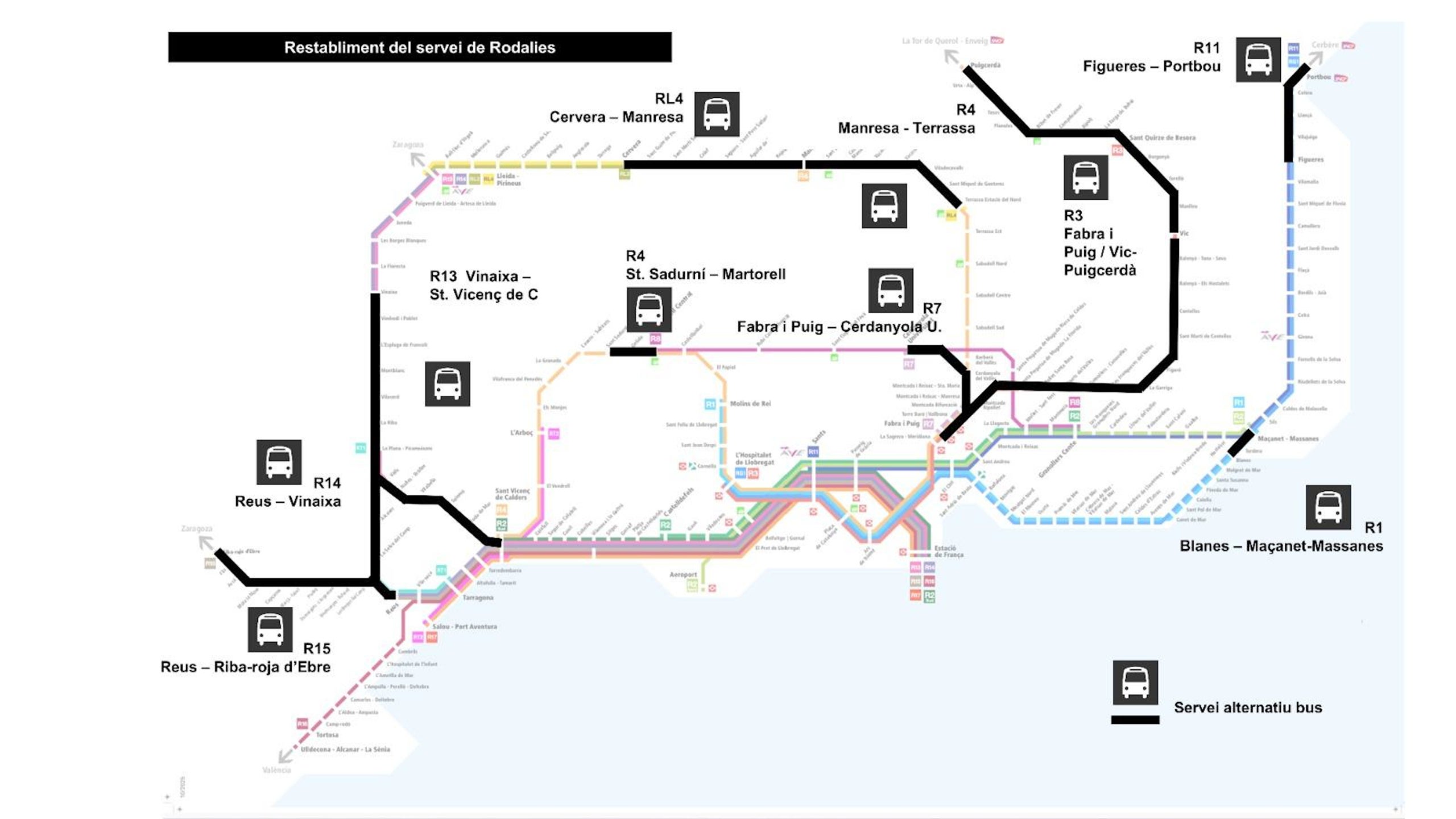 El mapa de funcionament de les Rodalies catalanes a partir de dilluns / ACN