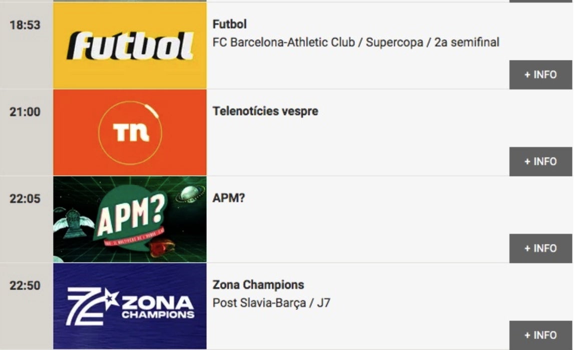 Així queda la graella de dimecres 21 de gener