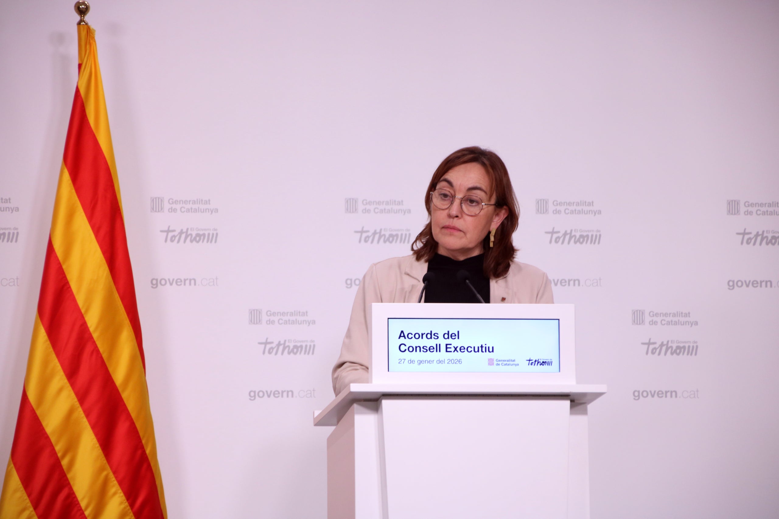 La portaveu del Govern i consellera de Territori, Sílvia Paneque, en roda de premsa al Palau de la Generalitat aquest dimarts després del Consell Executiu / ACN