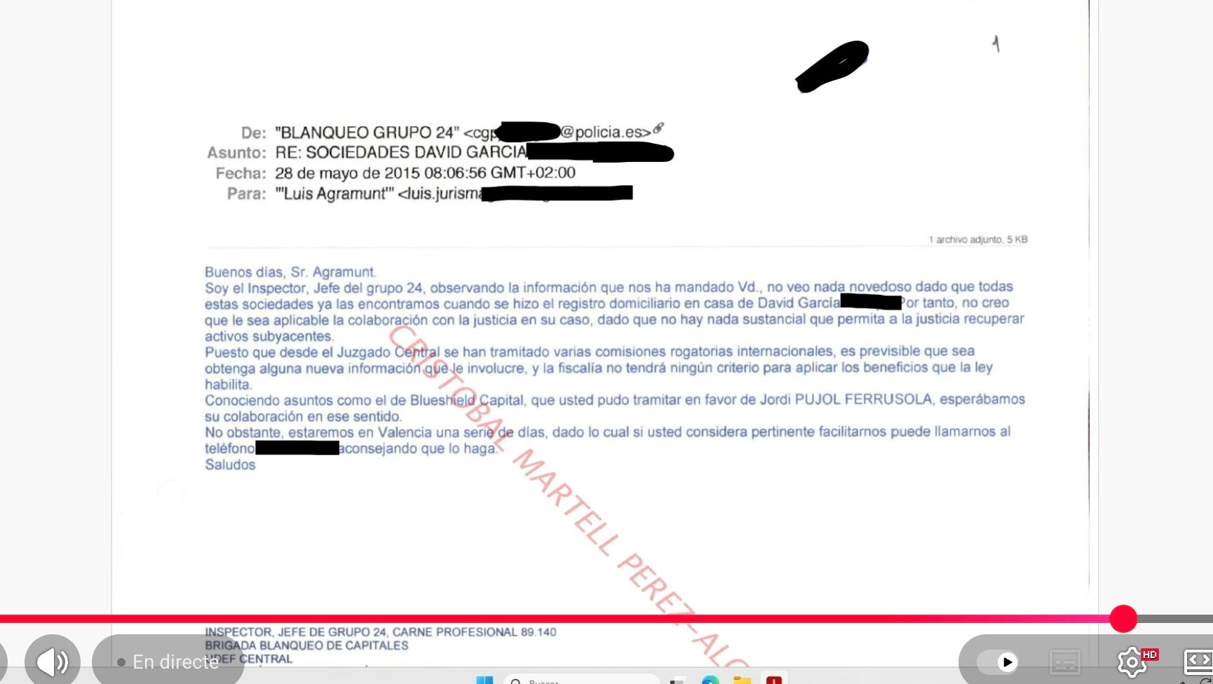 El mail de la UDEF presionando a un testigo cuando se mostró en la sala