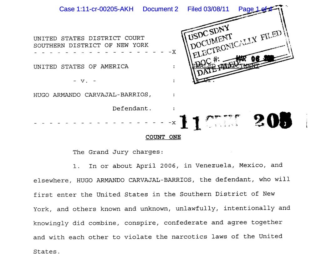 Primer informe sobre Carvajal emitido por el departamento de Justicia de EE. UU./QS