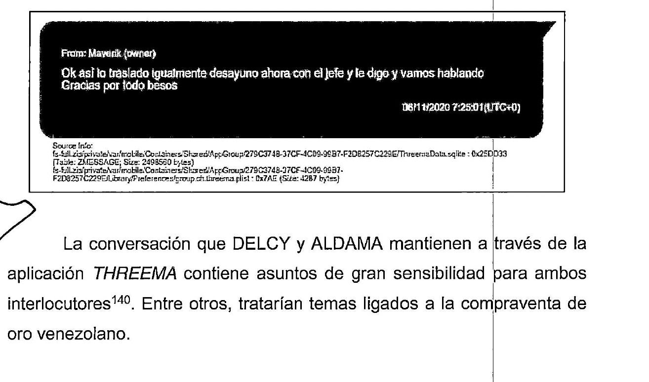 Una part de l'informe de l'UCO que apunta les relacions entre Aldama, Delcy Rodríguez i Ábalosi l'or de Veneçuela/QS