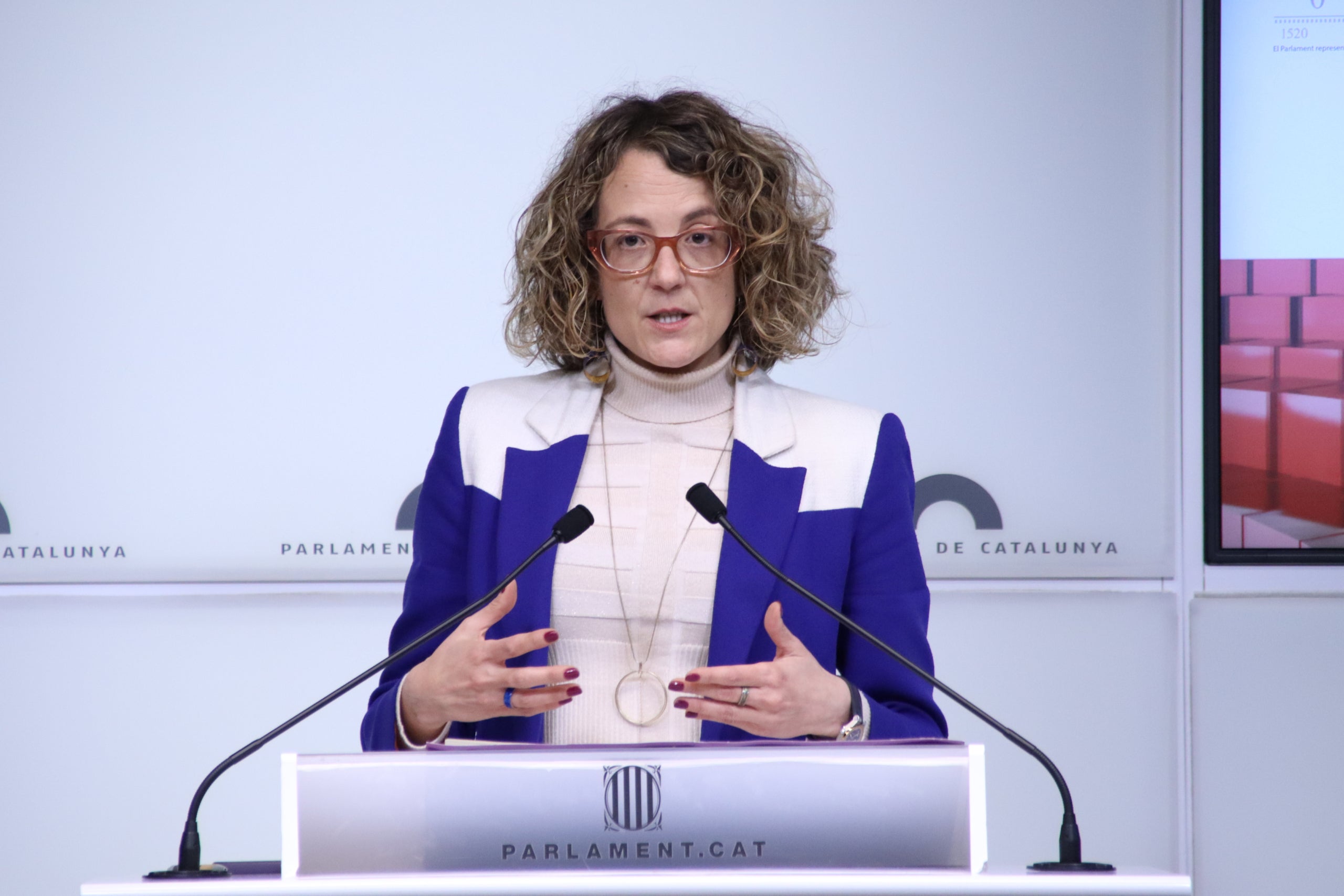 L'exconsellera i diputada d'ERC, Tània Verge, en una roda de premsa al Parlament / ACN 