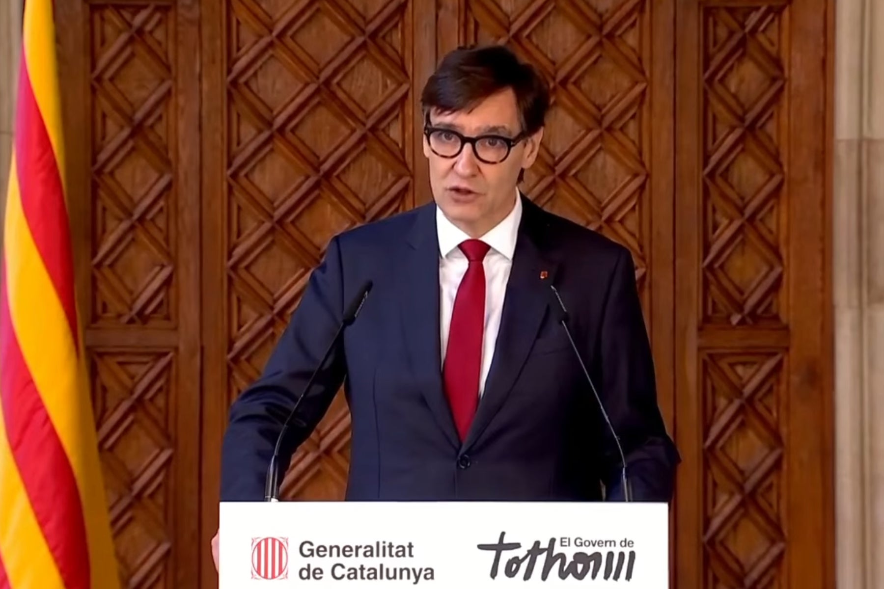 El president de la Generalitat, Salvador Illa, durant la declaració institucional / YouTube
