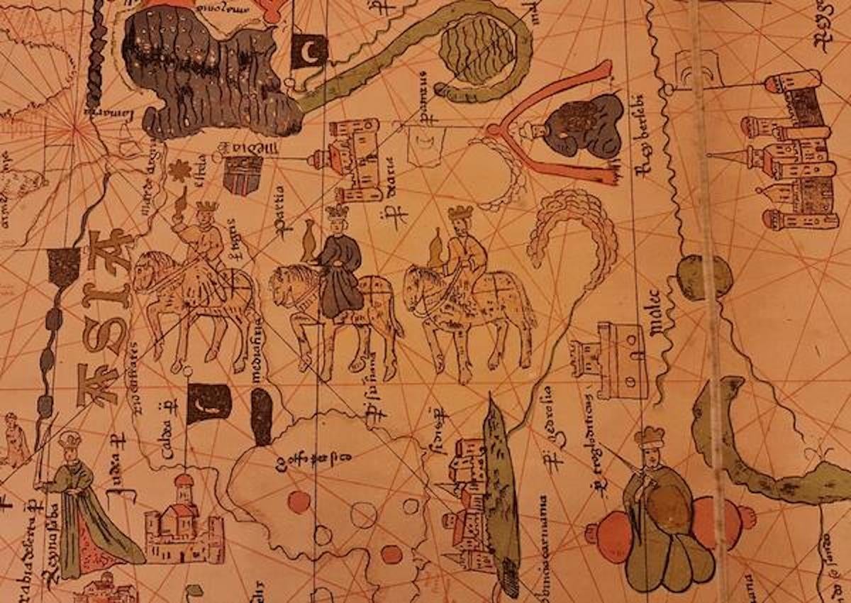 Els reis d'Orient, sense rei negre, al mapa de Juan de la Cosa/Biblioteca de Catalunya
