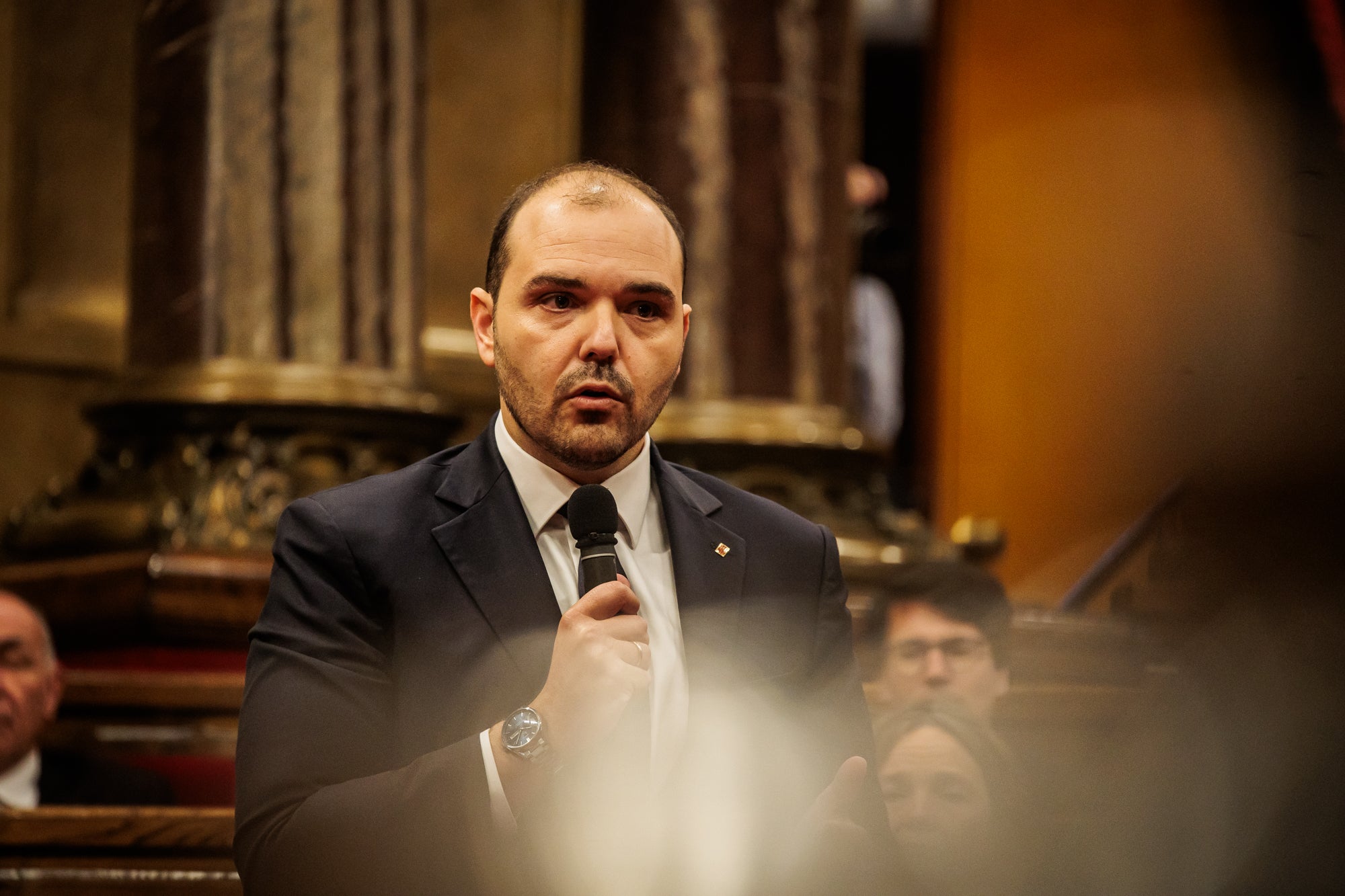 El conseller de la Presidència, Albert Dalmau, intervé durant el ple del Parlament / Sergi Ramos Ladevesa