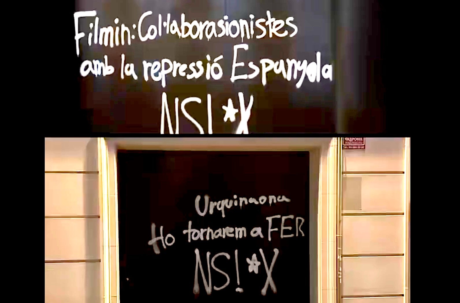 Pintades a la porta de Filmin arran de la polèmica pel documental 'Ícaro, la semana en llamas' 