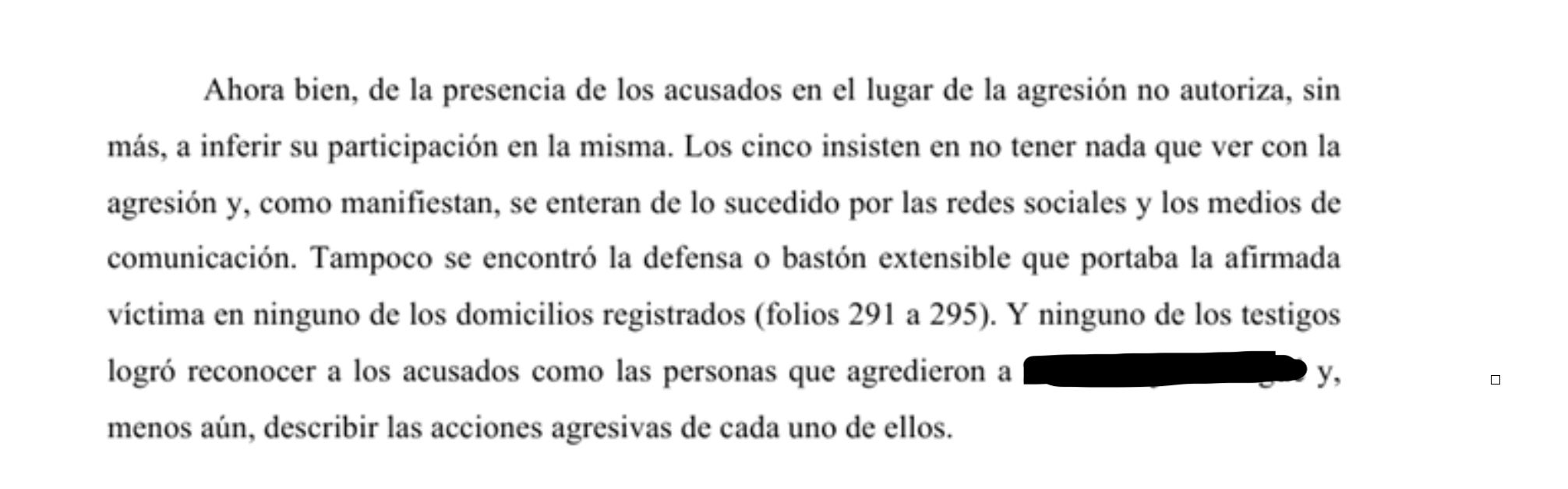 Part de la sentència on els magistrats deixen clar que no es pot acusar ningú pel simple fet d'estar al lloc dels fets/QS