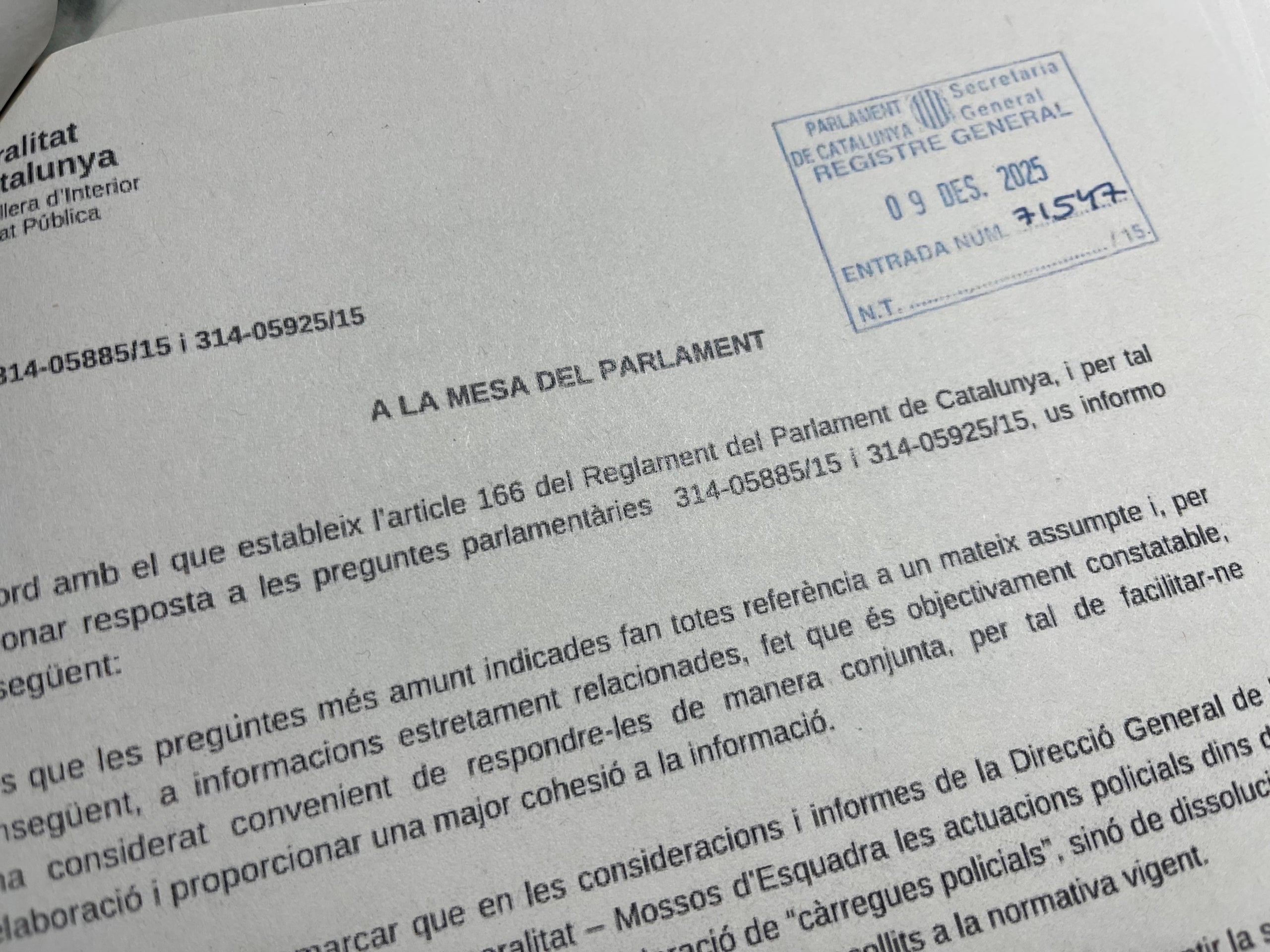 Part de la resposta de Parlon als cupaires sobre les càrregues inexistents de la Brimo/QS