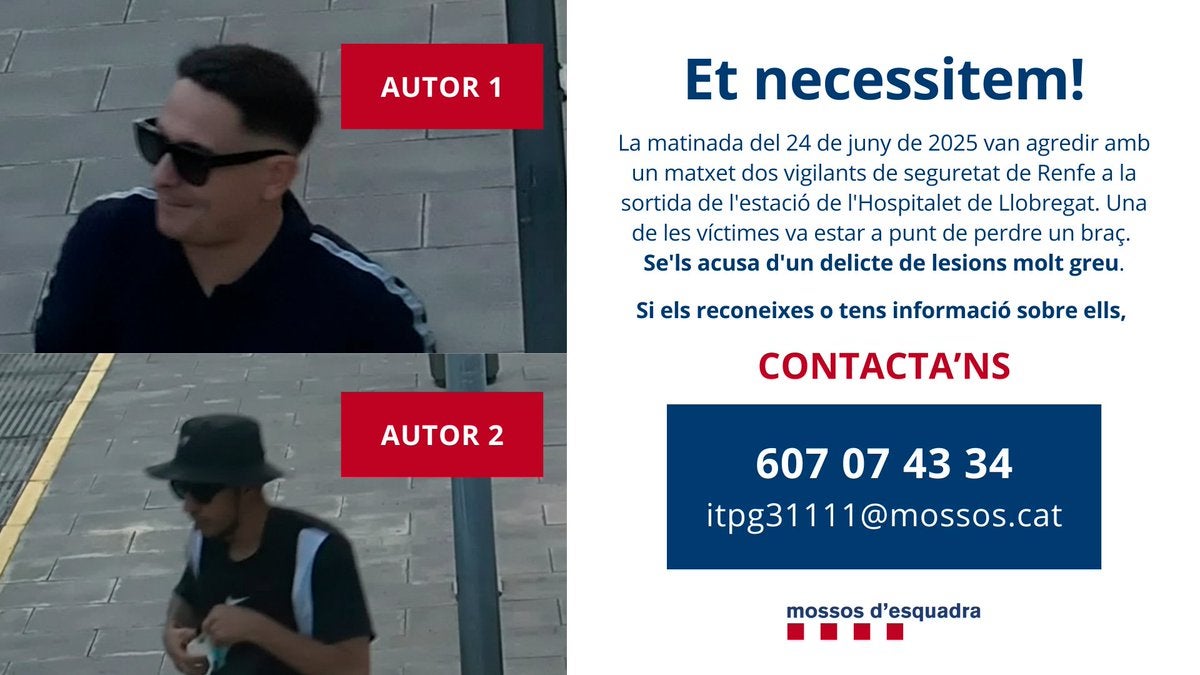 Les fotografies difoses pels Mossos per trobar els agressors de dos vigilants de Renfe / Mossos