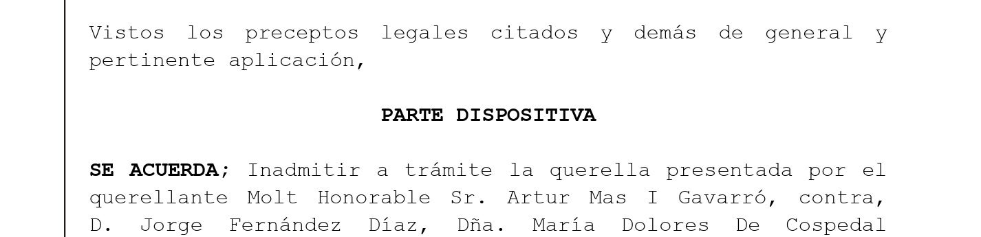 Part dispositiva de la resolució que arxiva la querella/QS