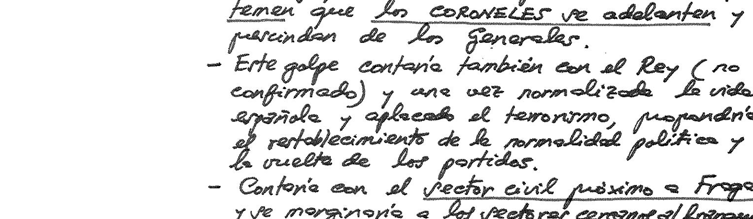 Part del document manuscrit sobre el 23F desclassificat