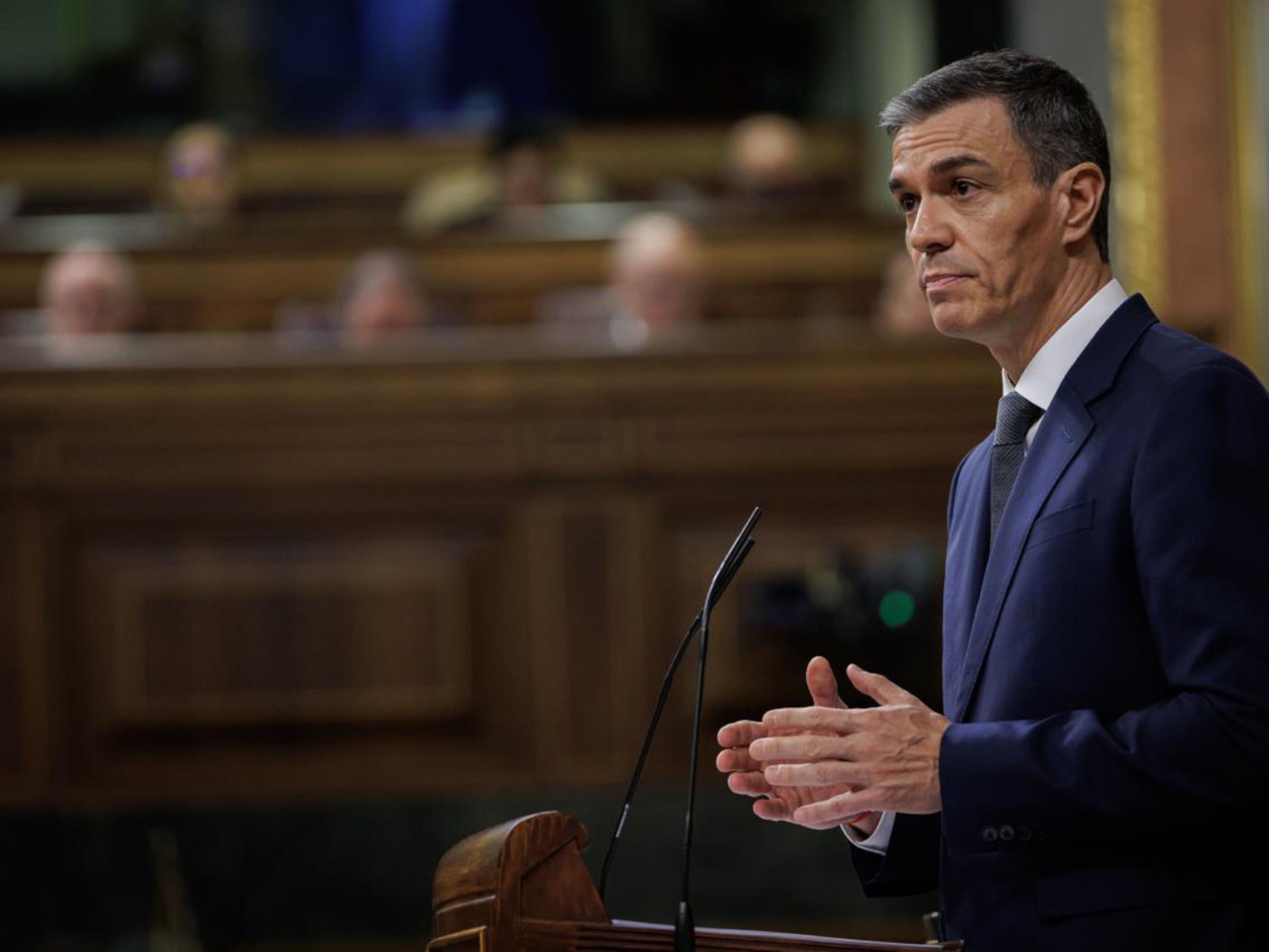 El president espanyol, Pedro Sánchez, durant la seva compareixença al Congrés pels accidents d'Adamuz i Gelida | Congrés dels Diputats