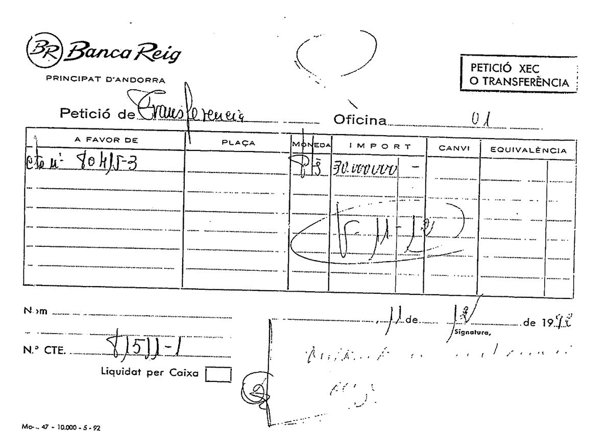 Un exemple de les butlletes de transferència que després no es reflectien als extractes/QS