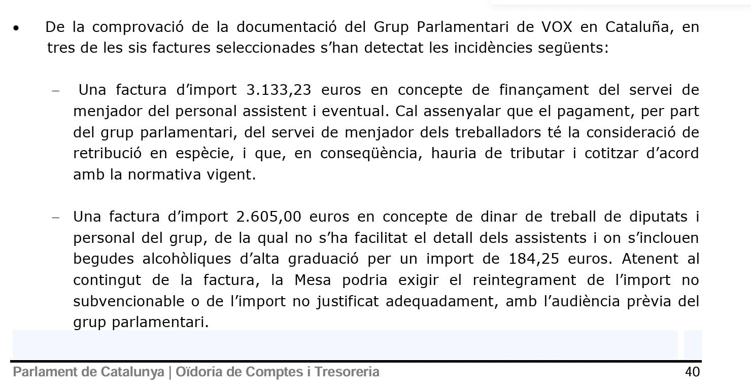 Part de l'informe de l'Oïdoria de Comptes sobre Vox/QS