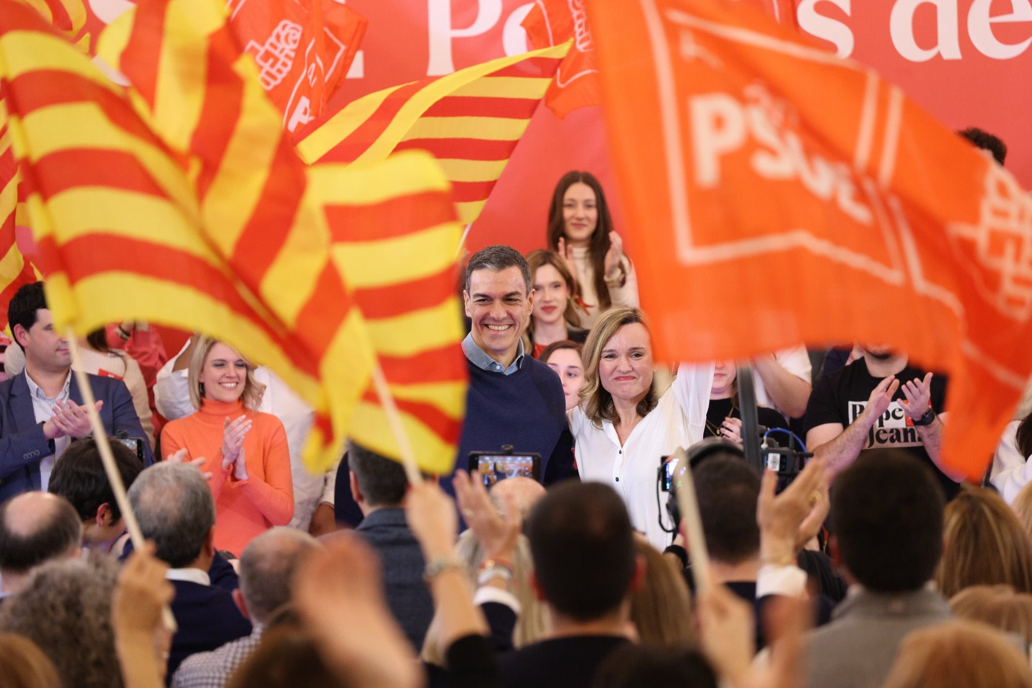 Pedro Sánchez i Pilar Alegría, aquest divendres en un acte del PSOE a Saragossa  | PSOE