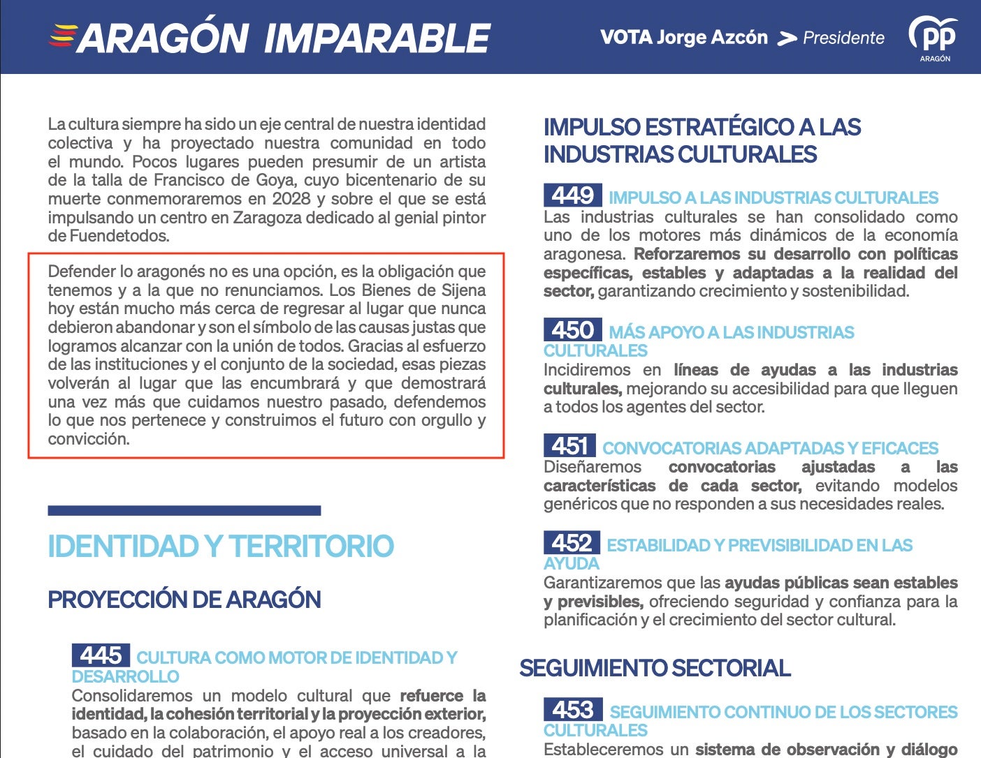 Part del programa del PP amb Sixena/QS