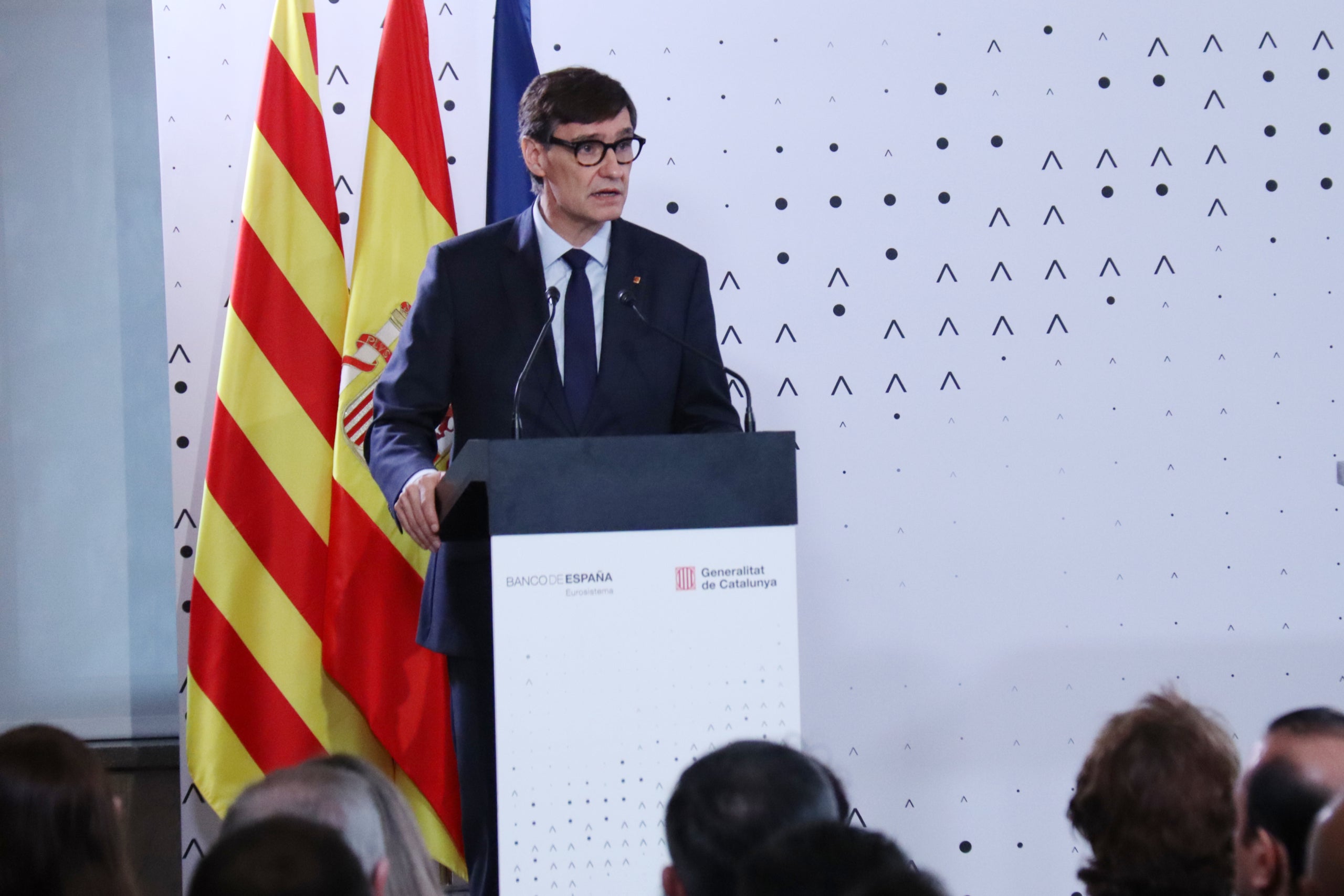 El president del Govern, Salvador Illa, en un acte a la seu del Banc d'Espanya / Nazaret Romero / Aina Martí  (ACN)