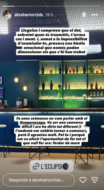Abraham Orriols reflexiona sobre l'entrevista que ha concedit a Roger Escapa - Instagram
