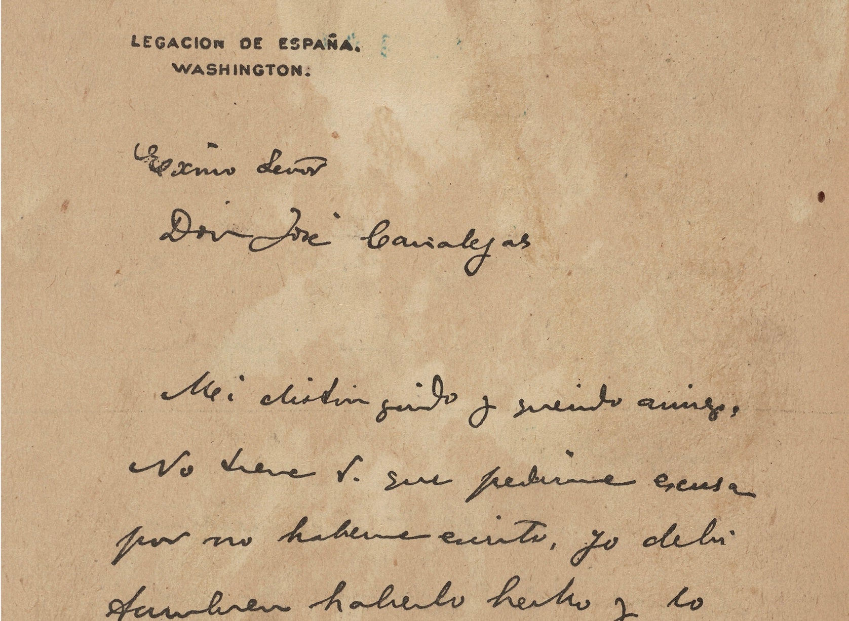 Capçalera de la carta de l'ambaixador espanyol als EUA criticant el president del país per la seva postura sobre Cuba/Arxius Nacionals EUA