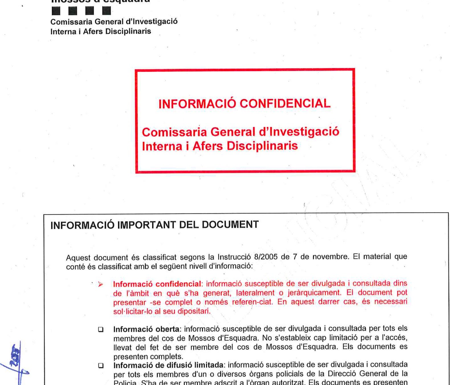 Parte de la carátula del informe confidencial de los Mosos sobre la ayuda que recibió Puigdemont para regresar a Catalunya/QS