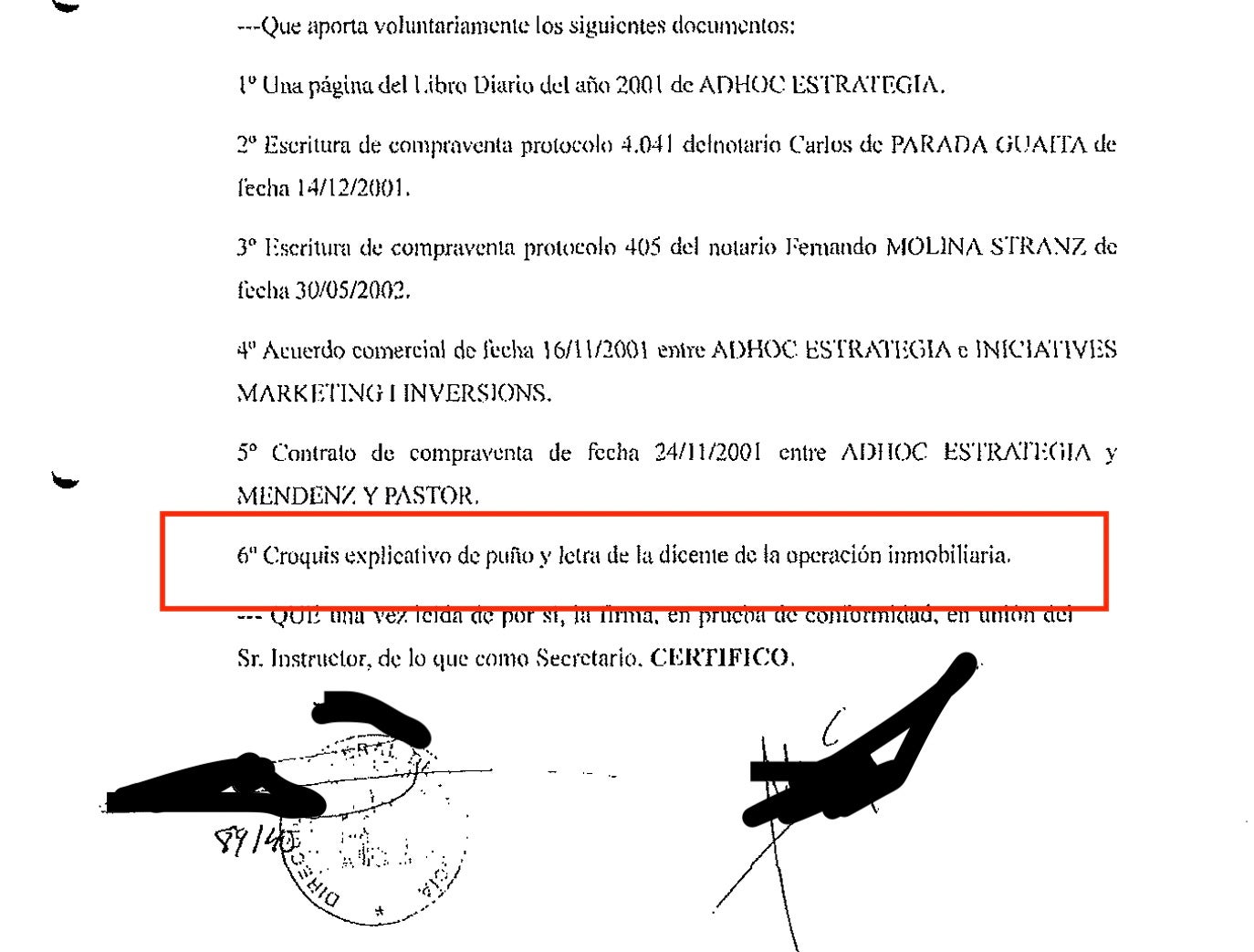 Signatura de la declaració de Tejedor amb la signatura de l'inspector Álvarez/QS