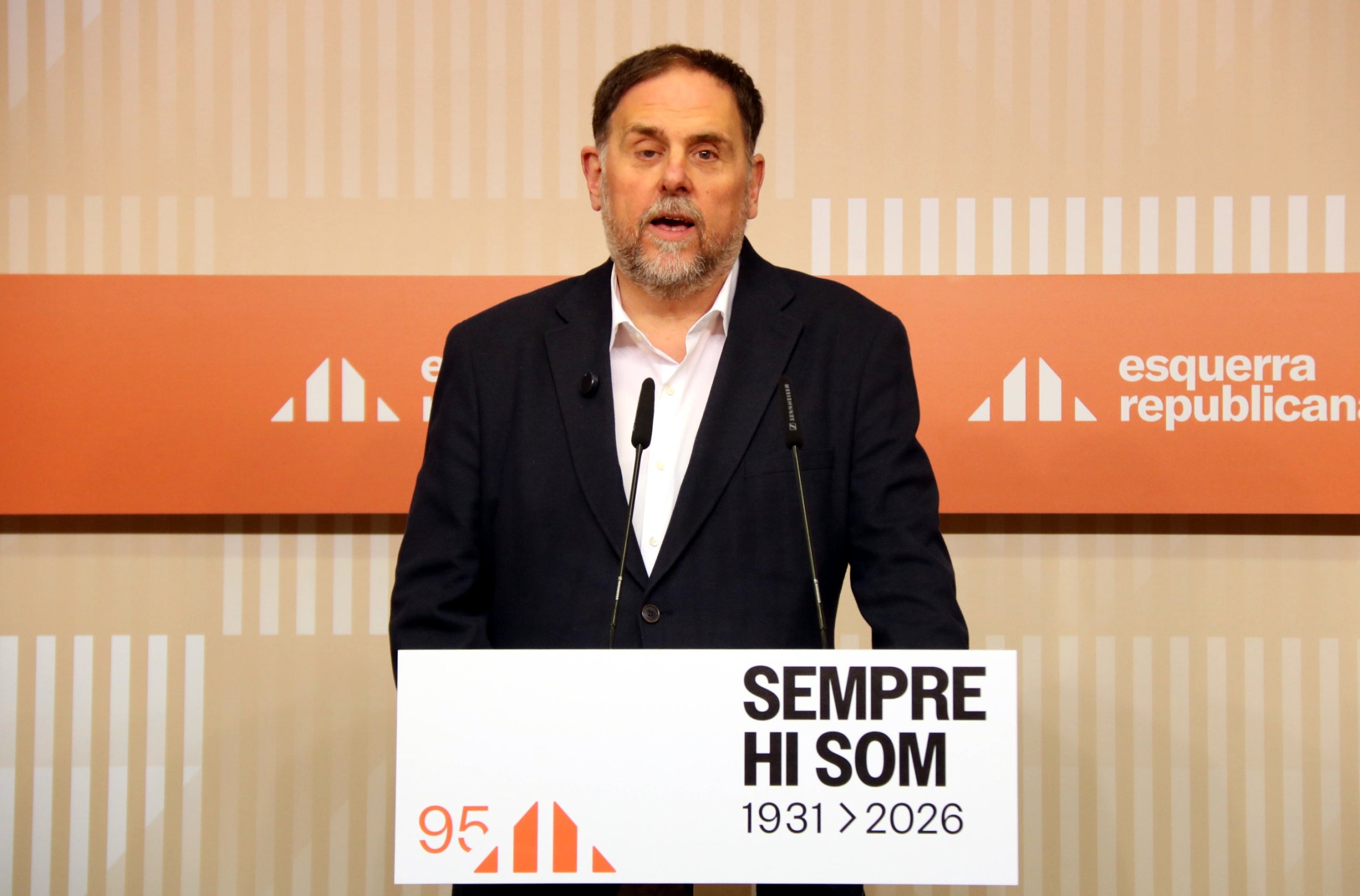 El líder d'ERC, Oriol Junqueras, en roda de premsa després que el Govern hagi retirat els pressupostos | Andrea Salazar (ACN)