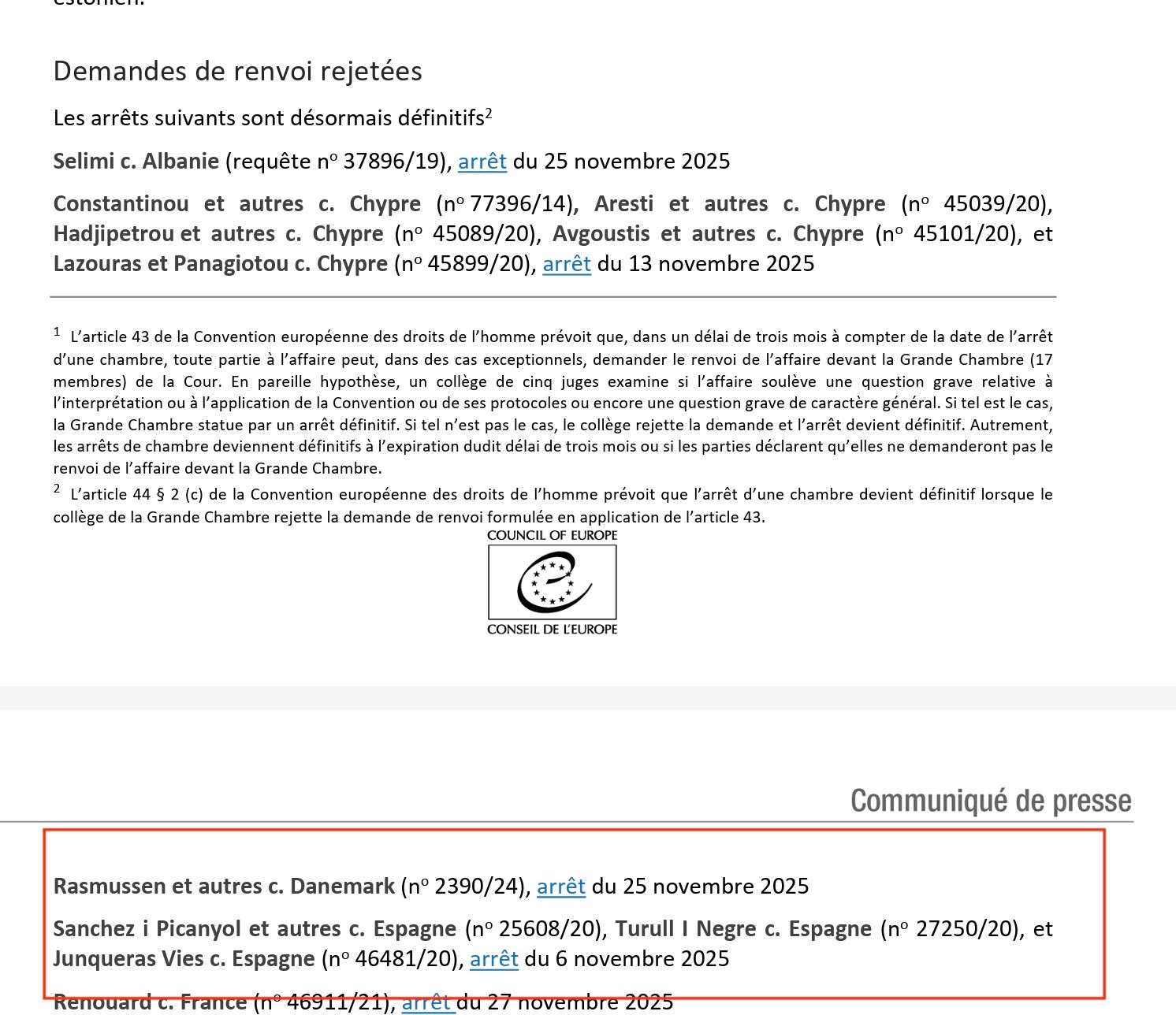 La resolución breve del TEDH/QS