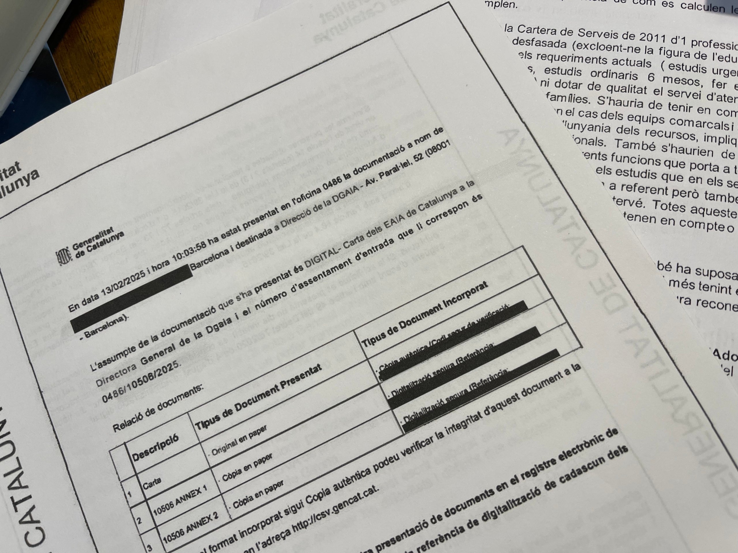 Part del document del personal de les EAIA que van remetre fa un any a drets socials/QS