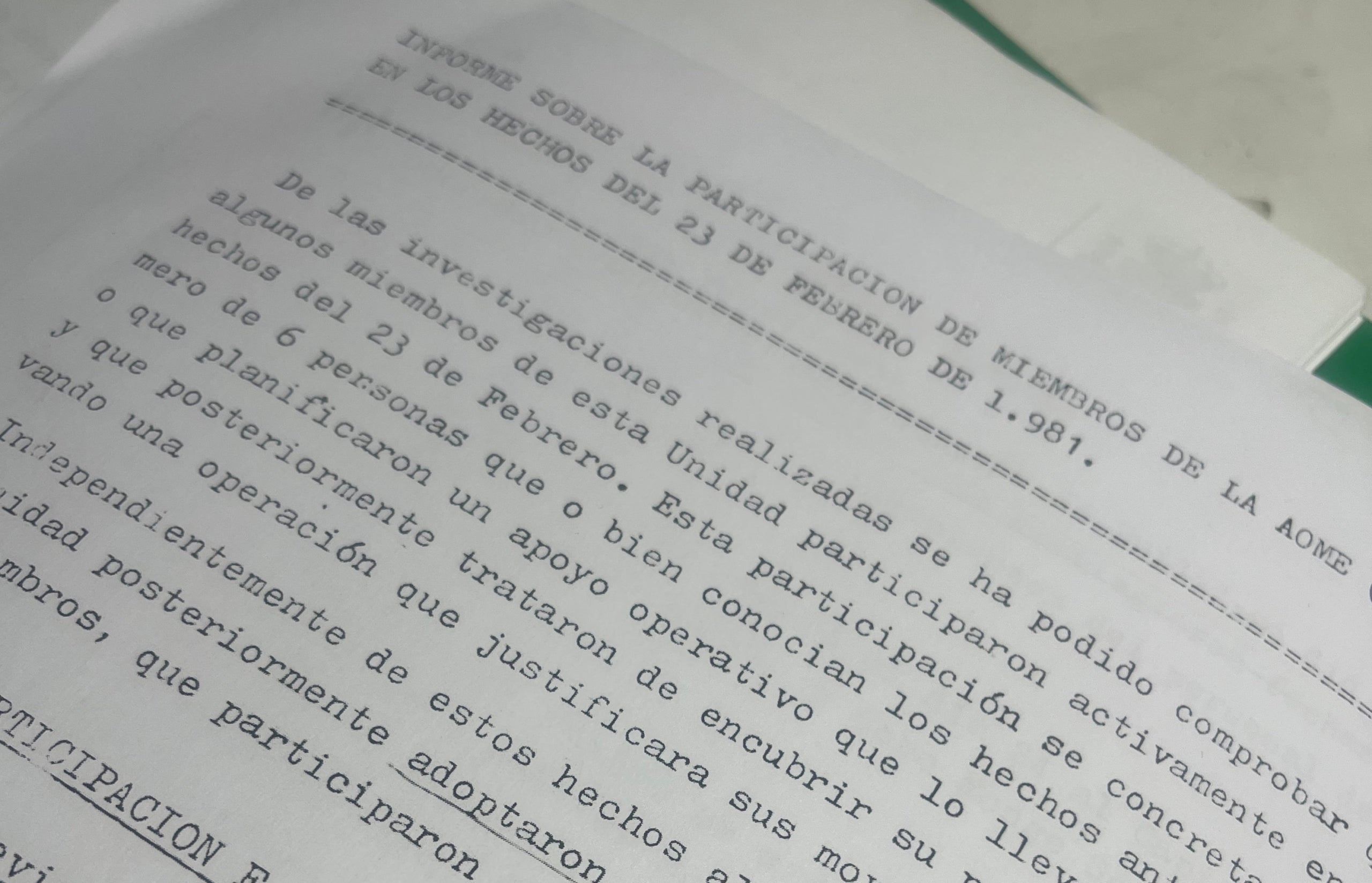 Capçalera de l'informe definitiu sobre la participació de membres del servei secret en el cop