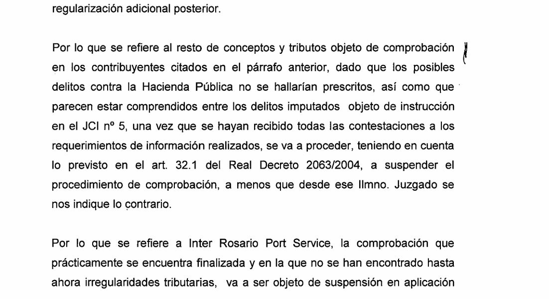Una part de l'informe recopilatori que admet la legalitat tributària d'Interosario Port Service