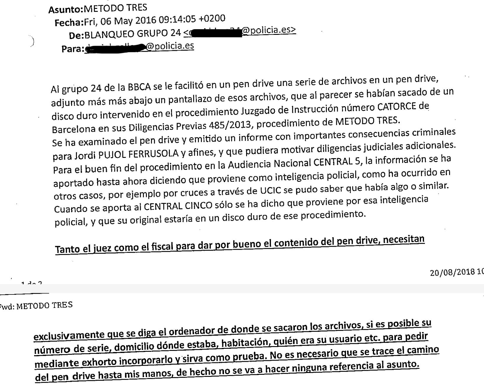 Part de la cadena de mails iniciats per Ibáñez quan el jutge li va demanar les primeres explicacions sobre l'origen del pendrive/QS