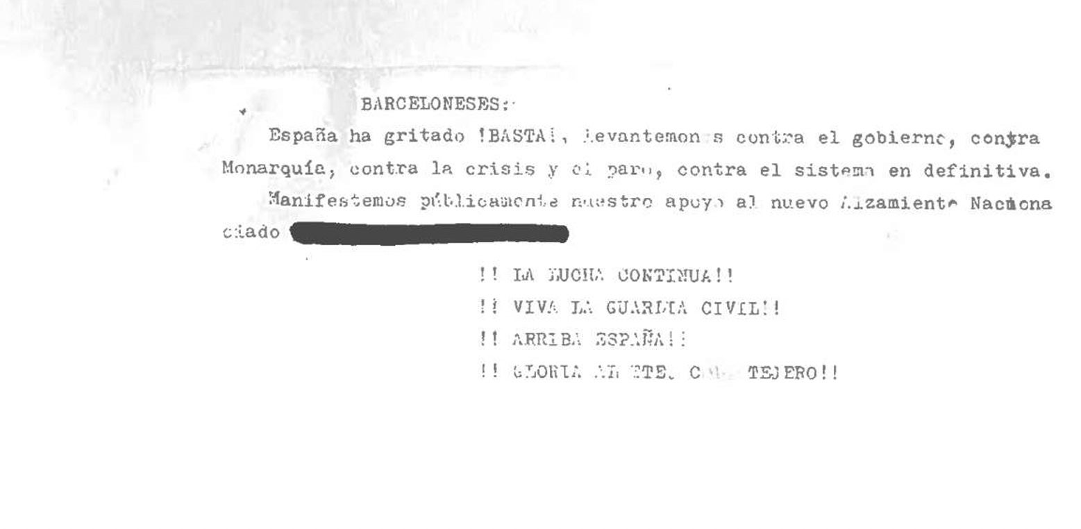 Uno de los panfletos que se repartieron por Barcelona después del golpe en apoyo a los fascistas