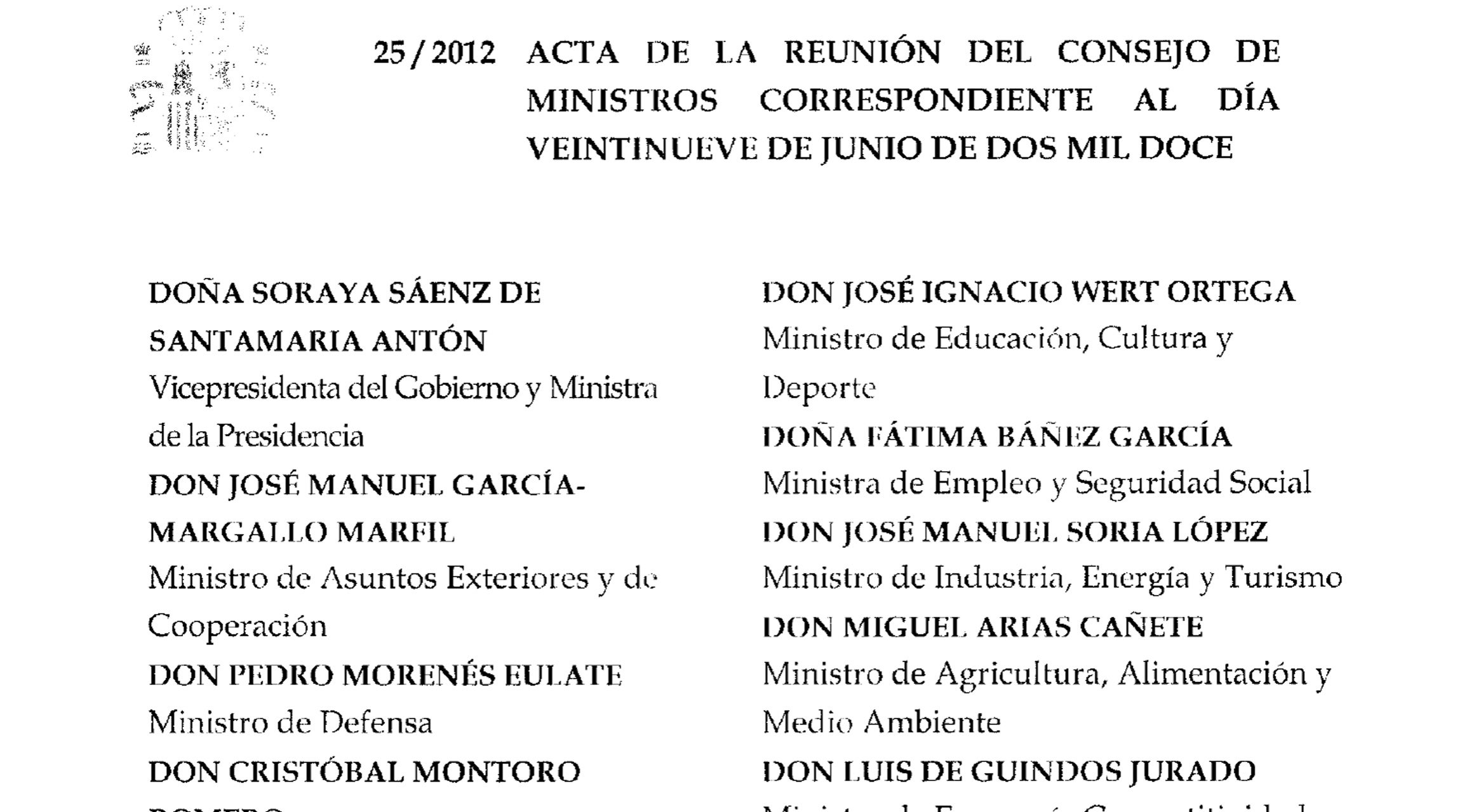 Acta del consell de ministres amb la destitució de Castroviejo/QS