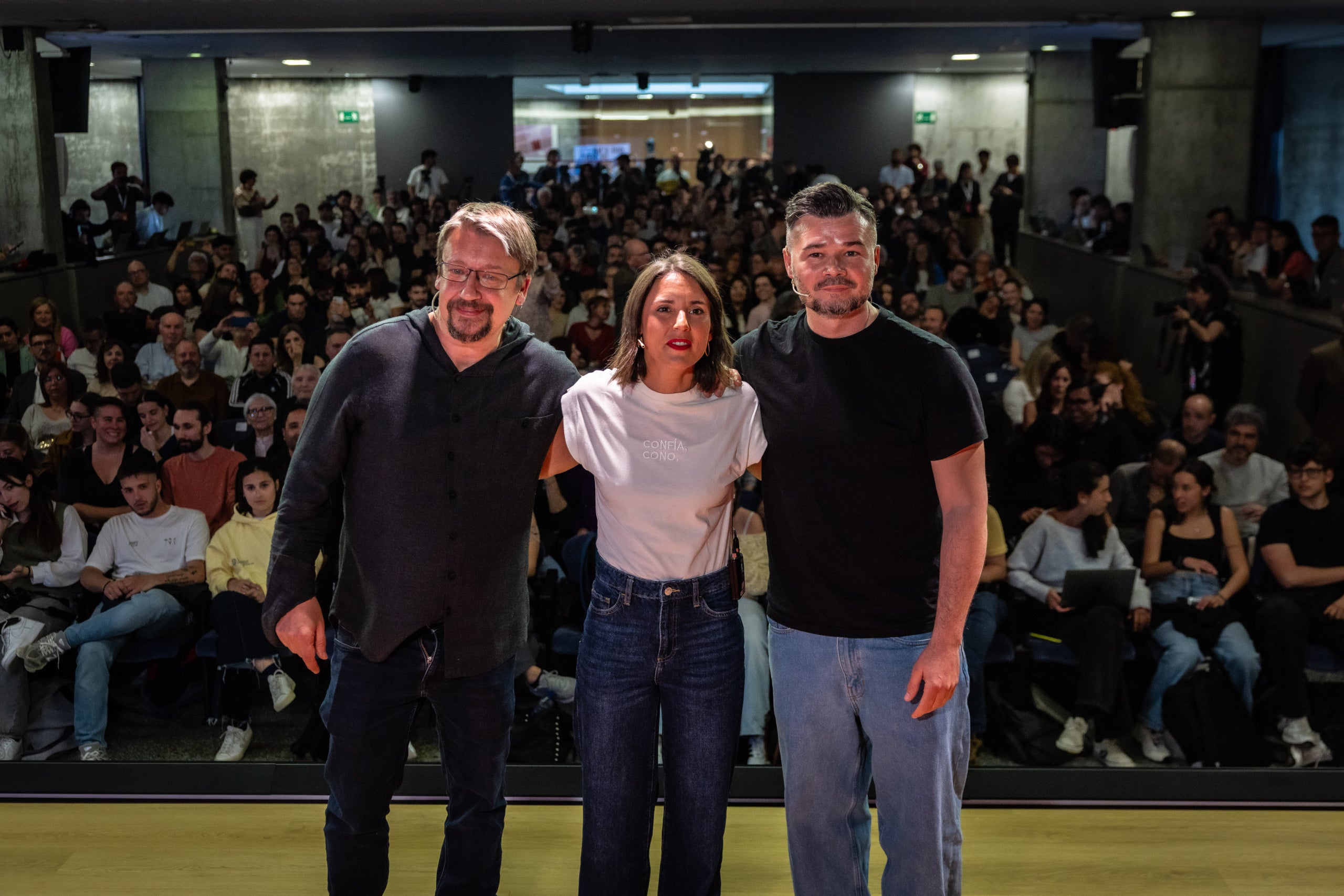 El portaveu d'ERC al Congrés, Gabriel Rufián, i l'eurodiputada de Podem Irene Montero presenten a Barcelona la proposta per un front d'esquerres / Jordi Borràs / ACN