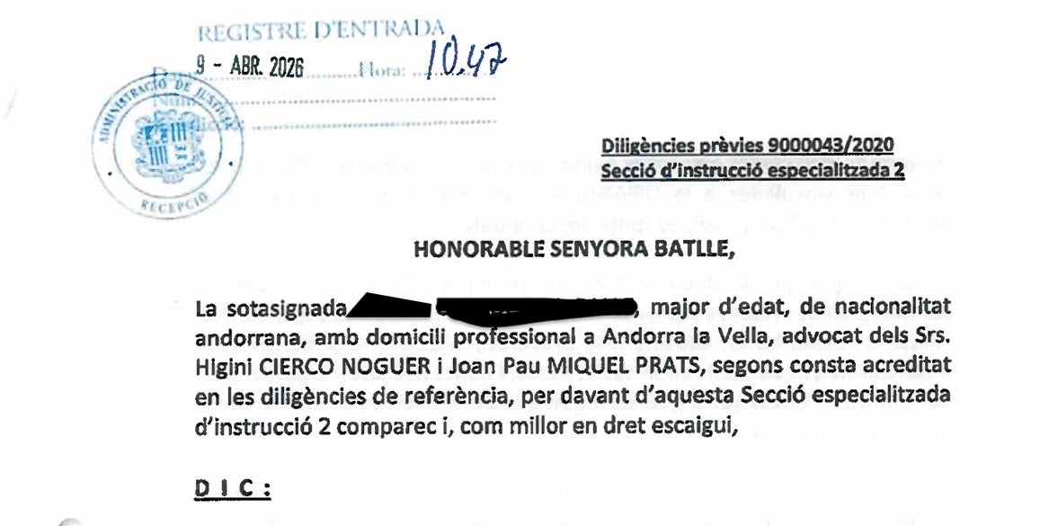 Capçalera de l'escrit presentat amb què demanen la desclassificació dels documents del CNI/QS