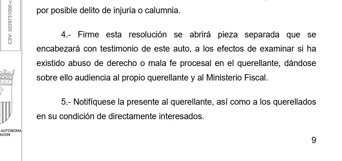 Parte de la resolución con la que anuncian que investigarán si han cometido fraude de ley con la querella de Sixena/QS