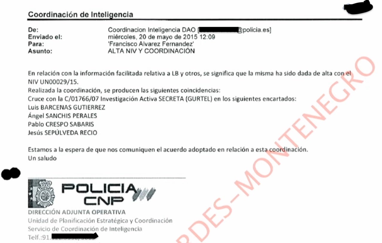 El mail comunicant els números d'investigacions que calia vigilar/QS