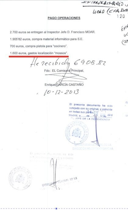 Documents de retirada de fons per els Mossos dins l'operació Kitchen/QS