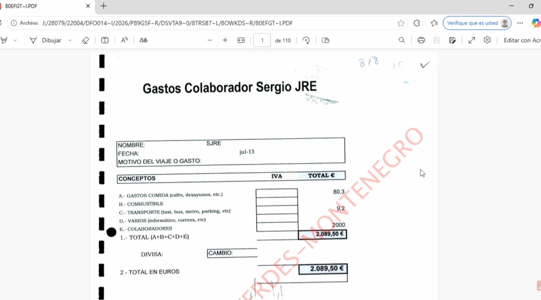 Un dels rebuts dels fons reservats que cobrava Sergio Ríos/QS